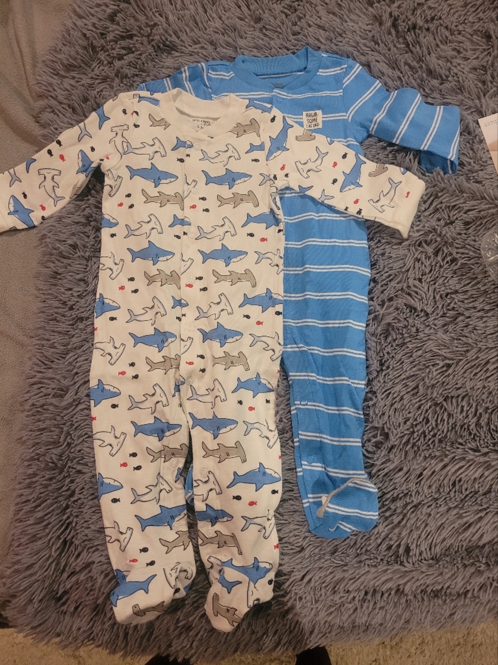 Simple Joys By Carter's Blue Shark Print and Striped Baby Sleepers - 2 Pack
